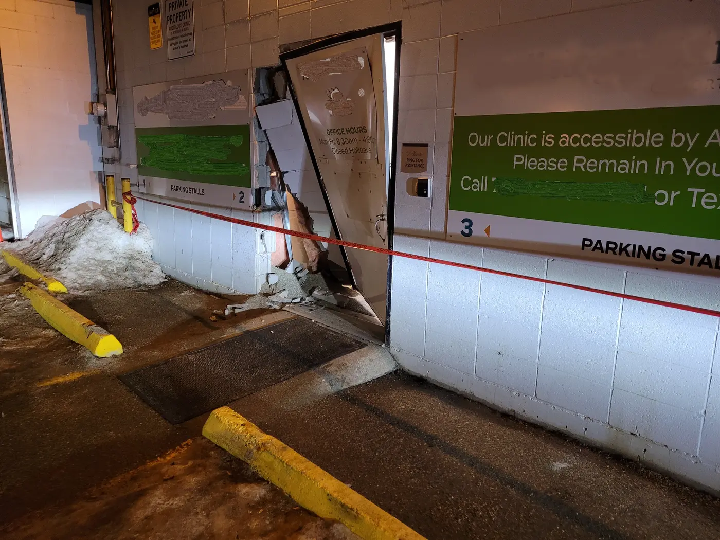 Commercial exterior access area after impact